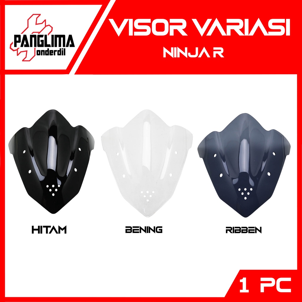 Visor Variasi Ninja 150 R-150R Hitam-Bening-Riben-Ribben-Transparan Windshield-Wind Shield-Winsil-Winshild