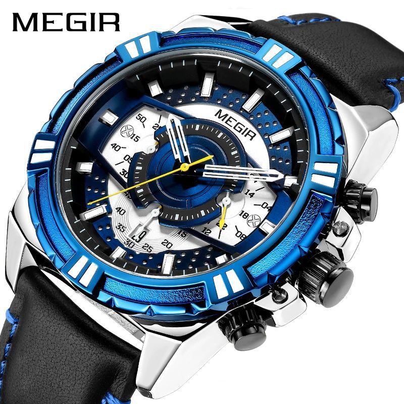 MEGIR 2118 Jam Tangan Pria Analog Chronograph Tali Kulit Luminous WATCHKITE WKOS