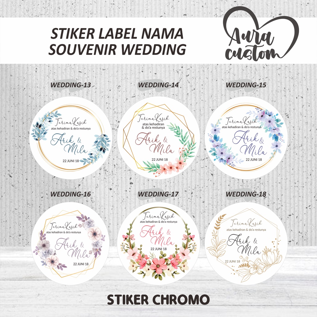 

STIKER CHROMO LABEL NAMA SOUVENIR WEDDING NIKAH BULAT | TERIMA KASIH | THANKS CARD