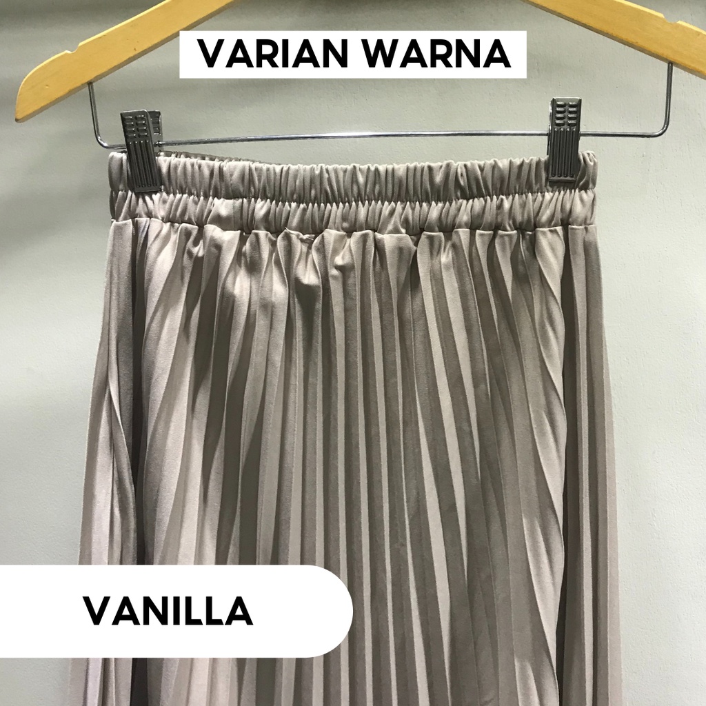 Rok termurah Jumbo Plisket Pendek Wanita 7/8 / Rok Payung Wanita-Vanilla