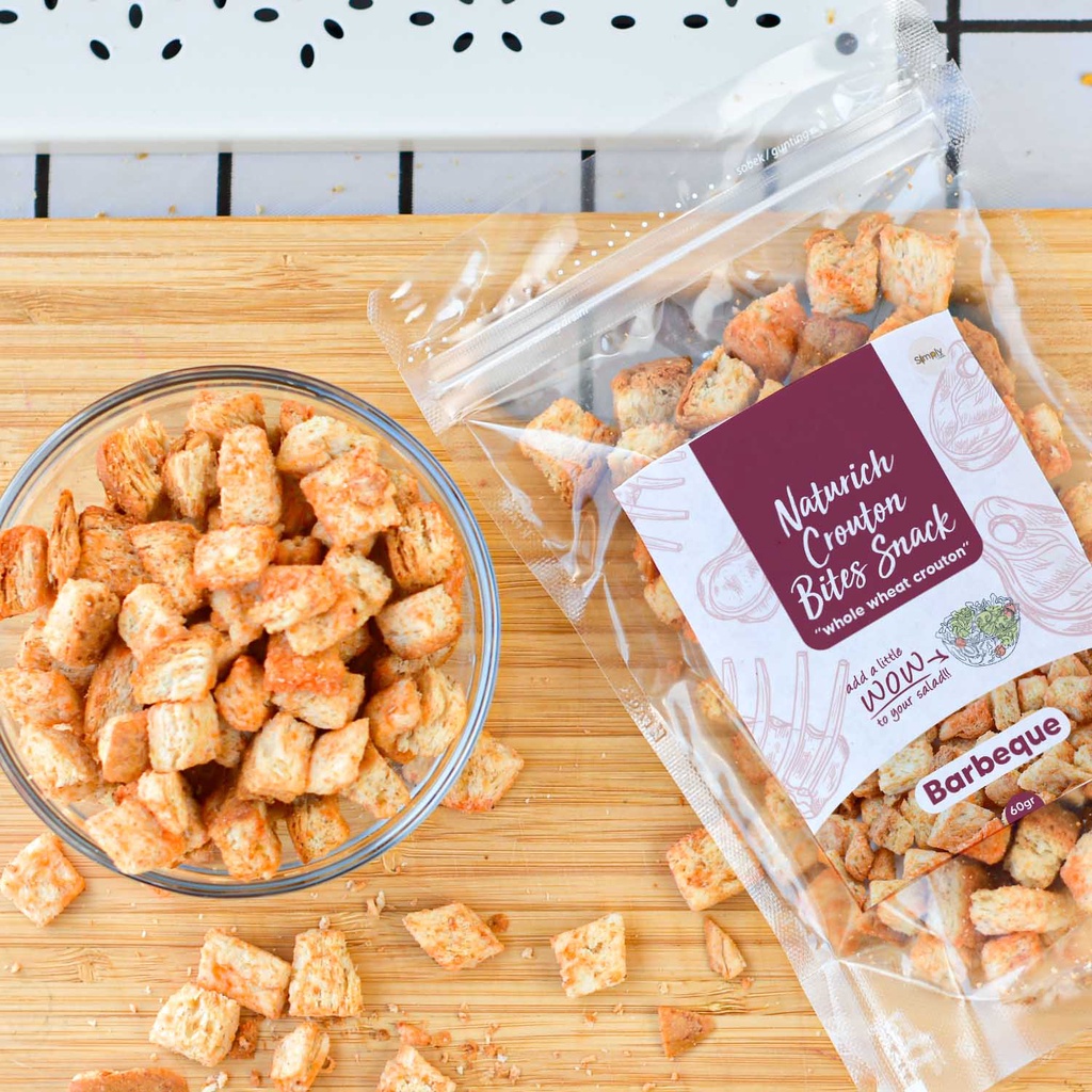 Simply Premium Crouton Bites Snack Barbeque 60 Gr