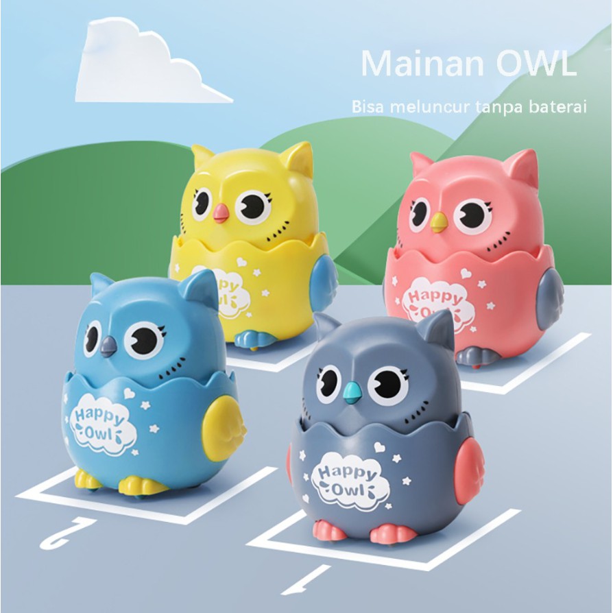 Mainan berjalan Edukasi Anak Robot Burung Hantu owl Ditekan Bisa Jalan Tanpa Baterai