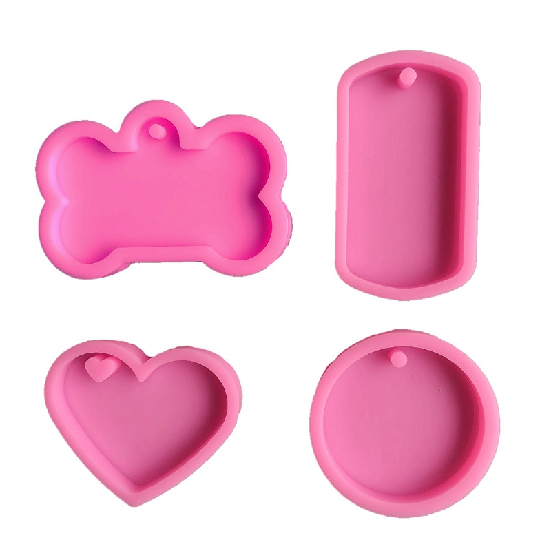 SIY  4 Pcs Pet Hanging Tag Epoxy Resin Mold Dog Bones Love Heart Round Oval Keychain Silicone Mould DIY Crafts Jewelry Mold