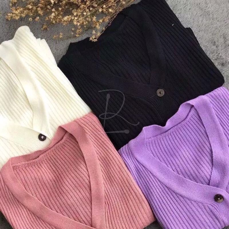 crop rajut kancing batok crop cardigan wanita
