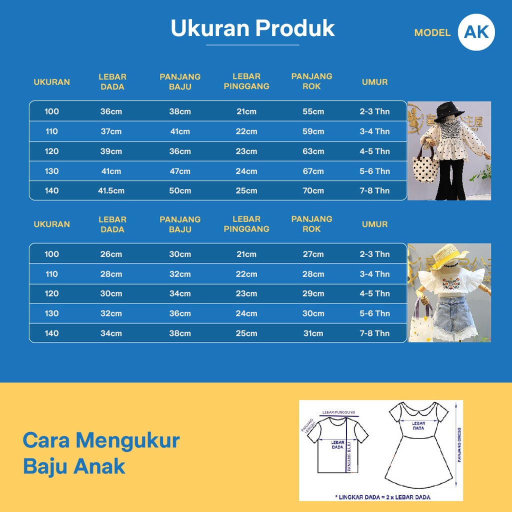 LAPAGO - Baju Dress Setelan Anak Perempuan Import Baju Pesta Elegan usia 2 - 8 tahun Type AK