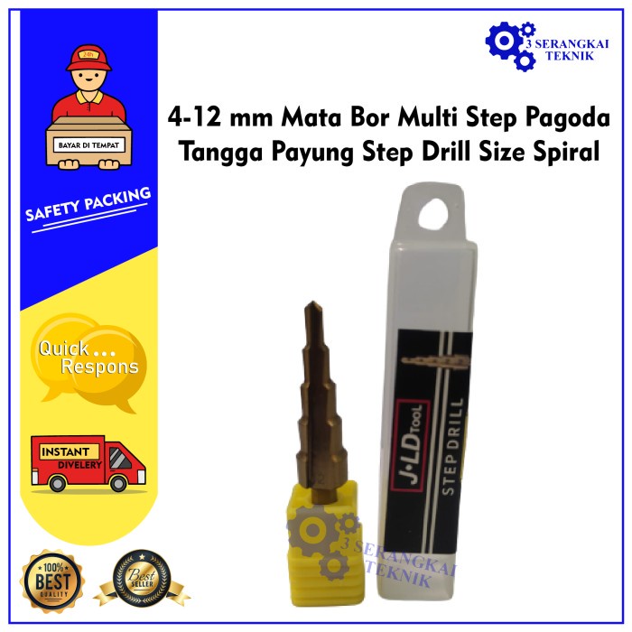 4-12 mm Mata Bor Multi Step Pagoda Drill Bits Size Spiral