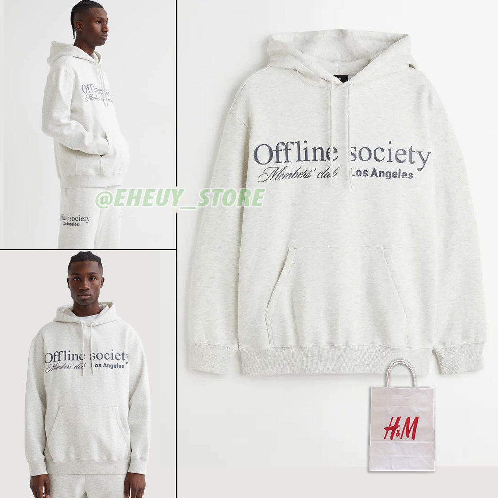 Hoodie H&amp;M Offlline society Broken White Misty Hoodie Pria Wanita hnm