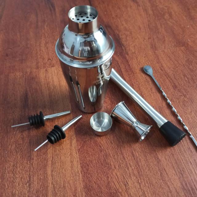 MPro Bartender Drink Bar Set Cocktail Shaker Stainless Steel 5 in 1 / 6 in 1 AY8837 OneTwoCups lengkap