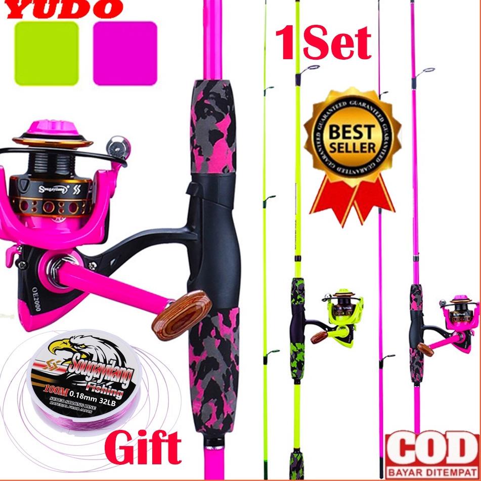 YUDO Pancing Set 1.2m 1.8m 2 Pieces  Carbon Joran Pancing And 12BB Rasio Gigi 5.2: 1 Reel Pancing Co