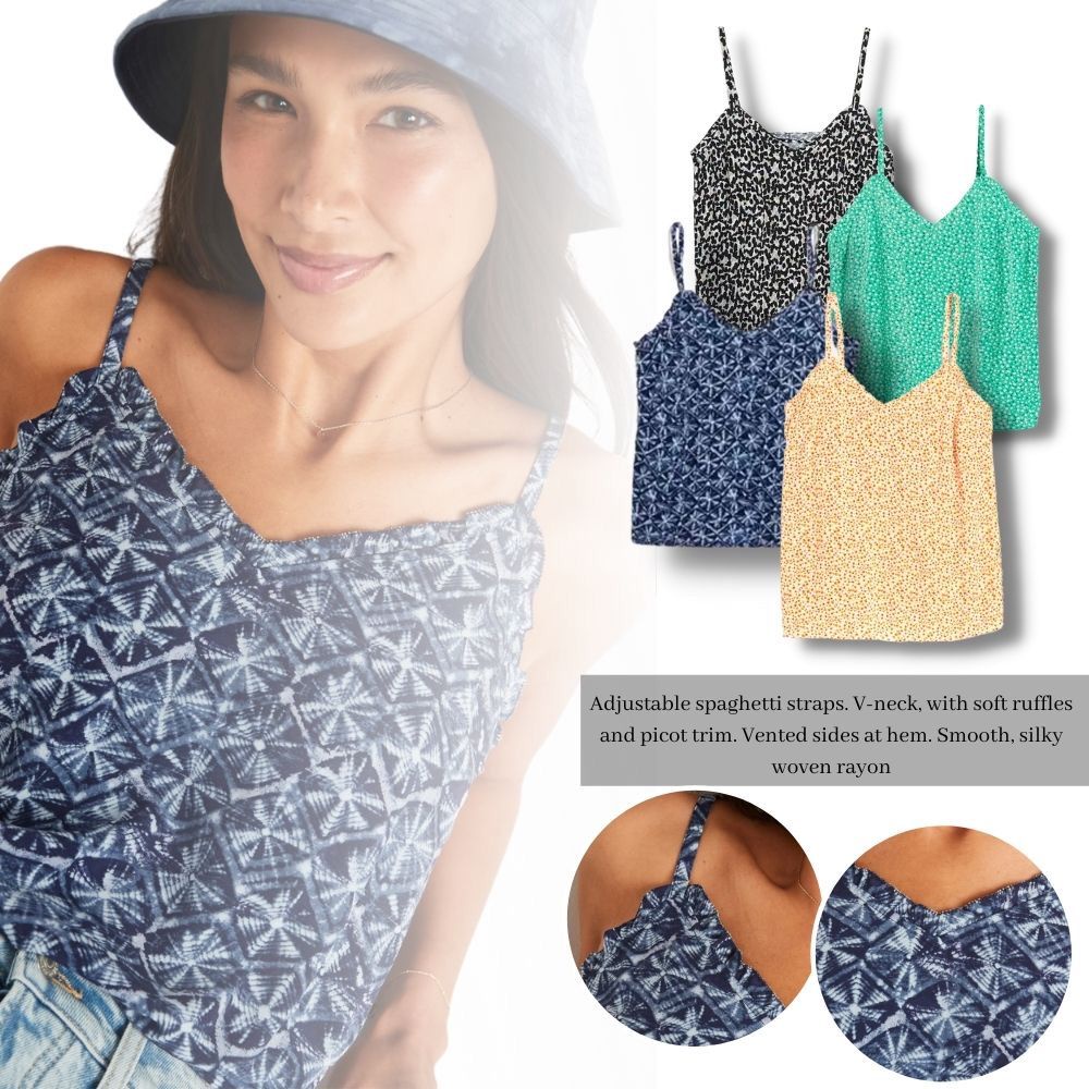 Atasan Tanktop Wanita Casual Cami Rayon FLoral (ODN444 RUFFLED CAMI)