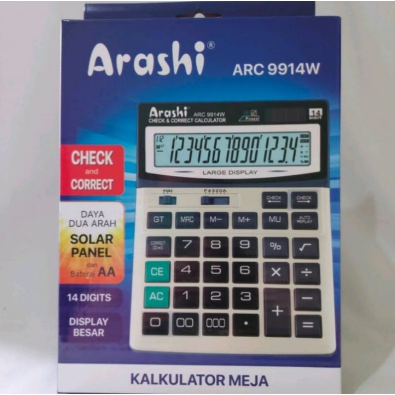 

Kalkulator ARASHI ARC 9914 14 Digit Besar - Kalkulator 14 Digit - Kalkulator 2 power