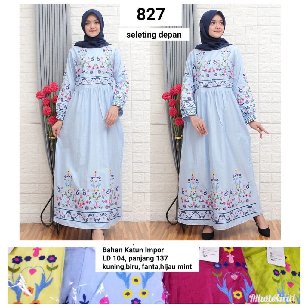 #827 Gamis Katun Bordir Maxi Dress