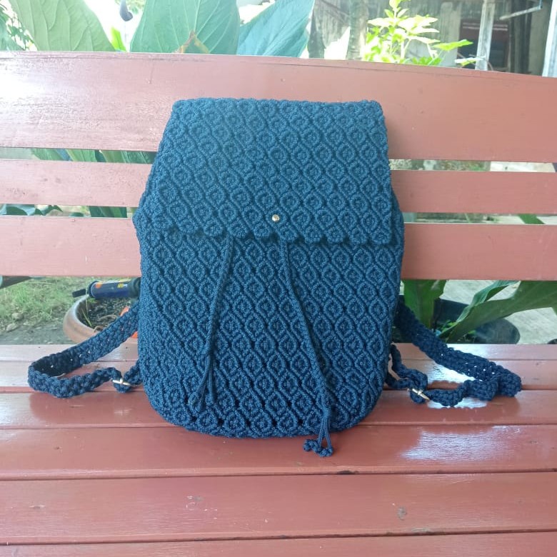 Tas Ransel Rajut Tali Kur Macrame Tali Kur