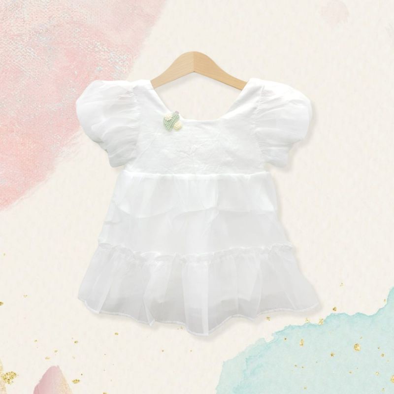 golden heart tutu dress / dress princess anak bayi / gaun pesta baby tile tule pink biru putih-Ruffle white