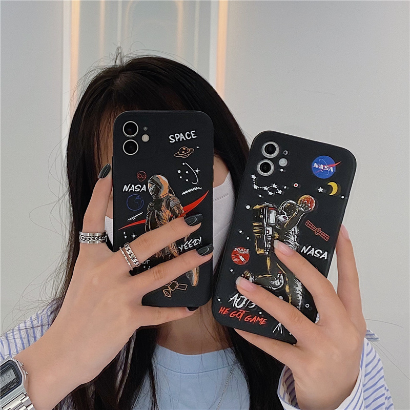 Silikon Soft Shell Tepi Lurus Spaceman Casing Ponsel Cocok untuk iPhone12 Pro Max 11 Pro Max Xs Man XR XR 7/8 / SE 7 Plus / 8 Plus 6 Plus Tahan Guncangan Semua Termasuk Casing Pelindung