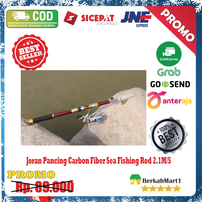 Joran Pancing Carbon Fiber Sea Fishing Rod 5 Segments 2.1M