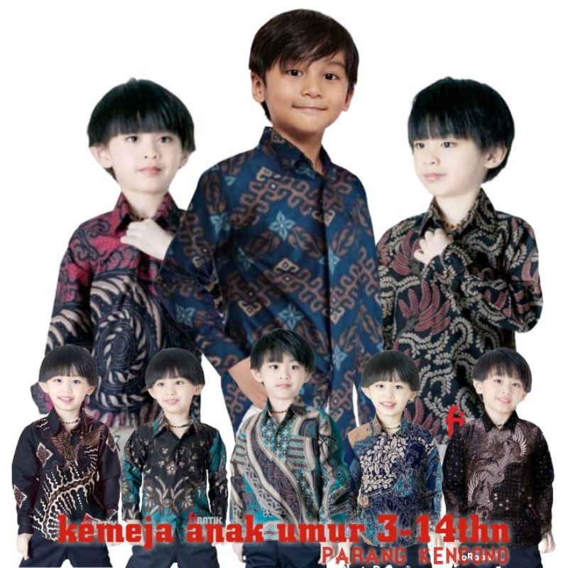 Kemeja Batik Anak Laki - laki Lengan Panjang Umur 3 - 14th Baju Batik Anak Cowok Premium Modern Seragam Sekolah M L XL XXL