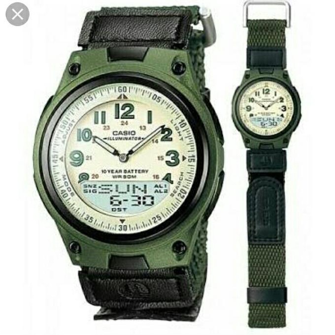 Jam Tangan Pria Casio AW-80V-3B Original Tali Kanvas Green
