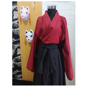 YUKATA HAKAMA MERAH HITAM JAPAN DRILL KIMONO COSTUM COSPLAY SIZE BISA REQUEST