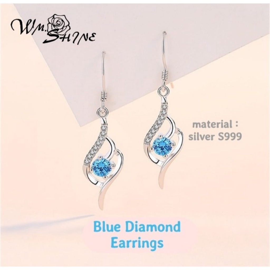 Wm.Shine Blue Diamond Earrings 032 Anting Wanita Perak S925