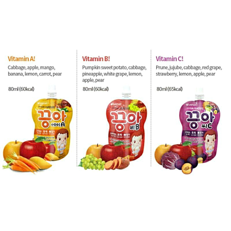 Ivenet Bebe Puree A B C 80 gram / Baby Fruit Vegetable Puree / Sari Buah 80 g / MPASI Bayi 12 bulan+