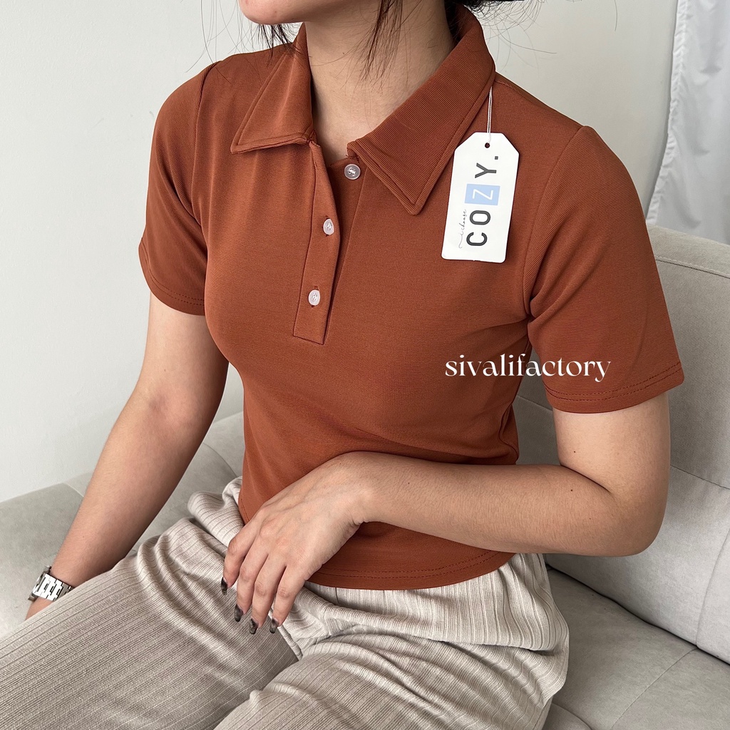 SIVALI AVA Polo Knit Top Shortsleeve Shirt Lengan Pendek Kaos Polo Atasan Wanita