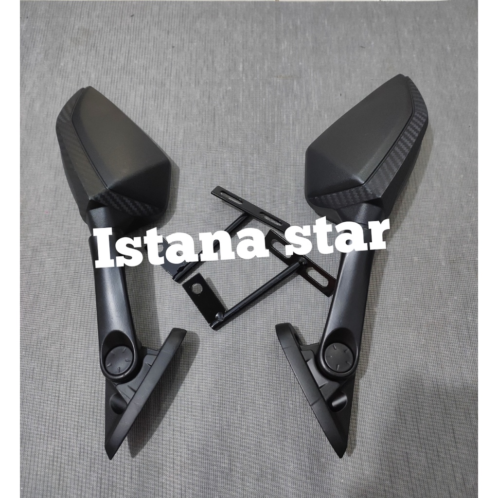 Spion R25 Tangkai Pendek Kaca Biru - Spion Carbon R25 pendek