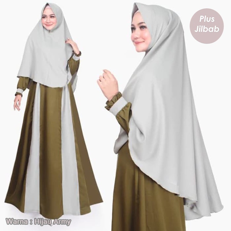 SAFA SYARI TERMURAH! gamis polos 5 warna set khimar Original Moscrepe AJWA BY LUFY