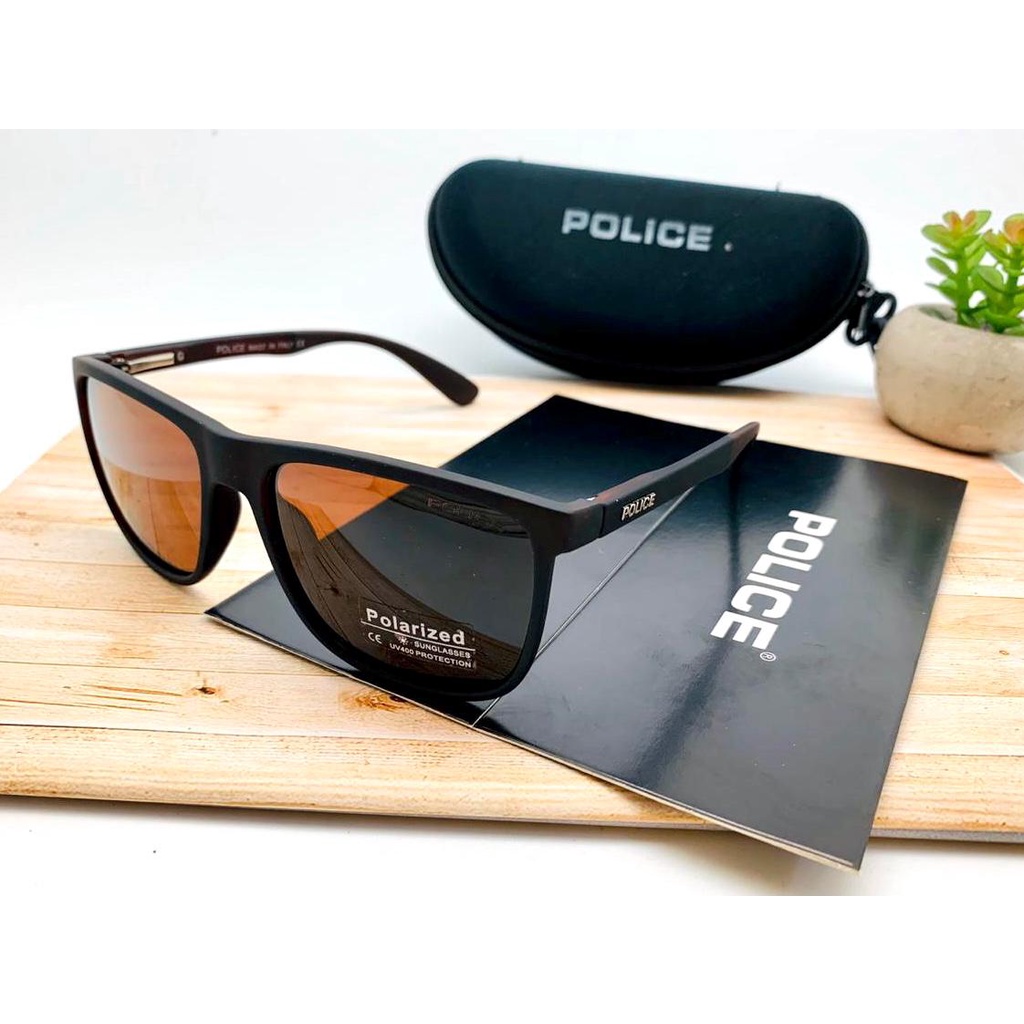 Kacamata Hitam Pria Police 1043 polarized+UV 400 Lens Brown