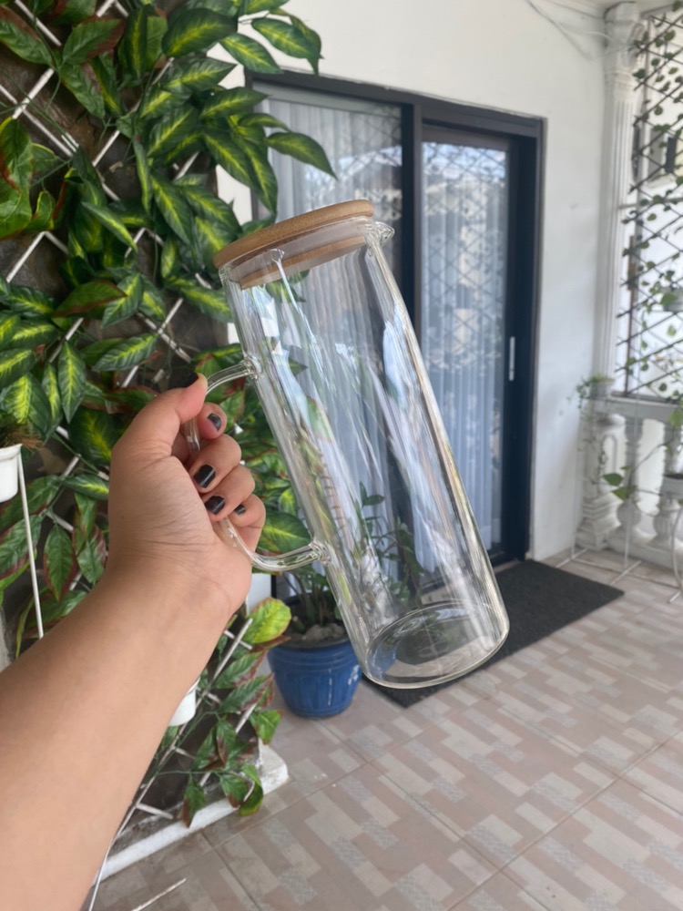 The Home Edit Glass Jug With Bamboo Cover/ Teko Kaca Tutup Bamboo
