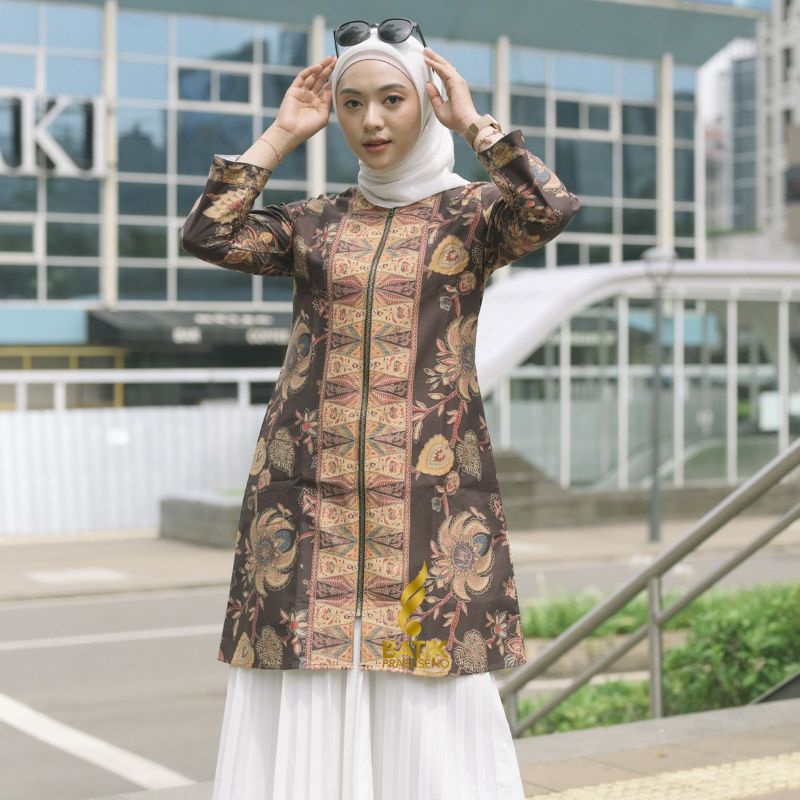 Batik Prabuseno Atasan Batik Wanita Prabuseno Model Tunik Lengan Panjang Baju Seragam Kantor Muslima