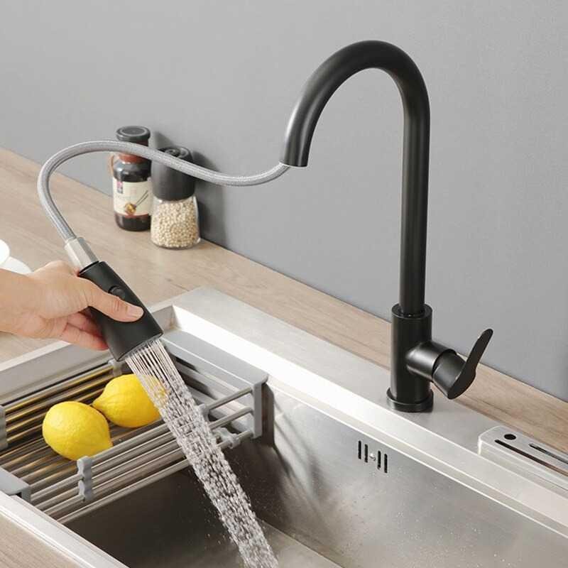 Keran Air Dapur Kitchen With Pull Out Rinser Sprayer Faucet - CP12 - Black