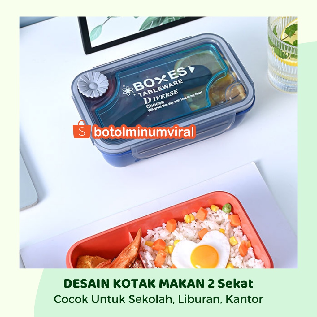 Kotak Bekal Makan Lunch Box Microwave Save 2 Sekat Anti Tumpah 850 ml Premium BPA Free Food Grade