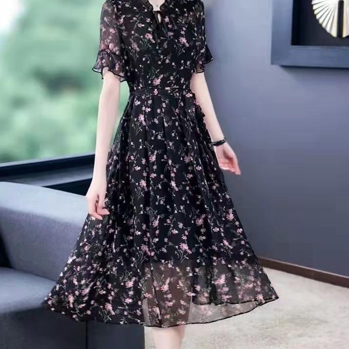 Muraaaahh.. 2022 baru gaun panjang sifon floral bottoming gaya Korea/korea dress