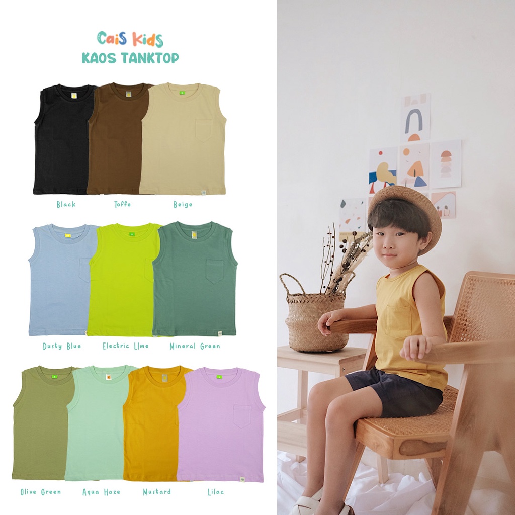 Tanktop Anak Polos 12 3 4 5 6 7 8 Tahun Baju kutung lekbong bahan katun kaos combed 30s