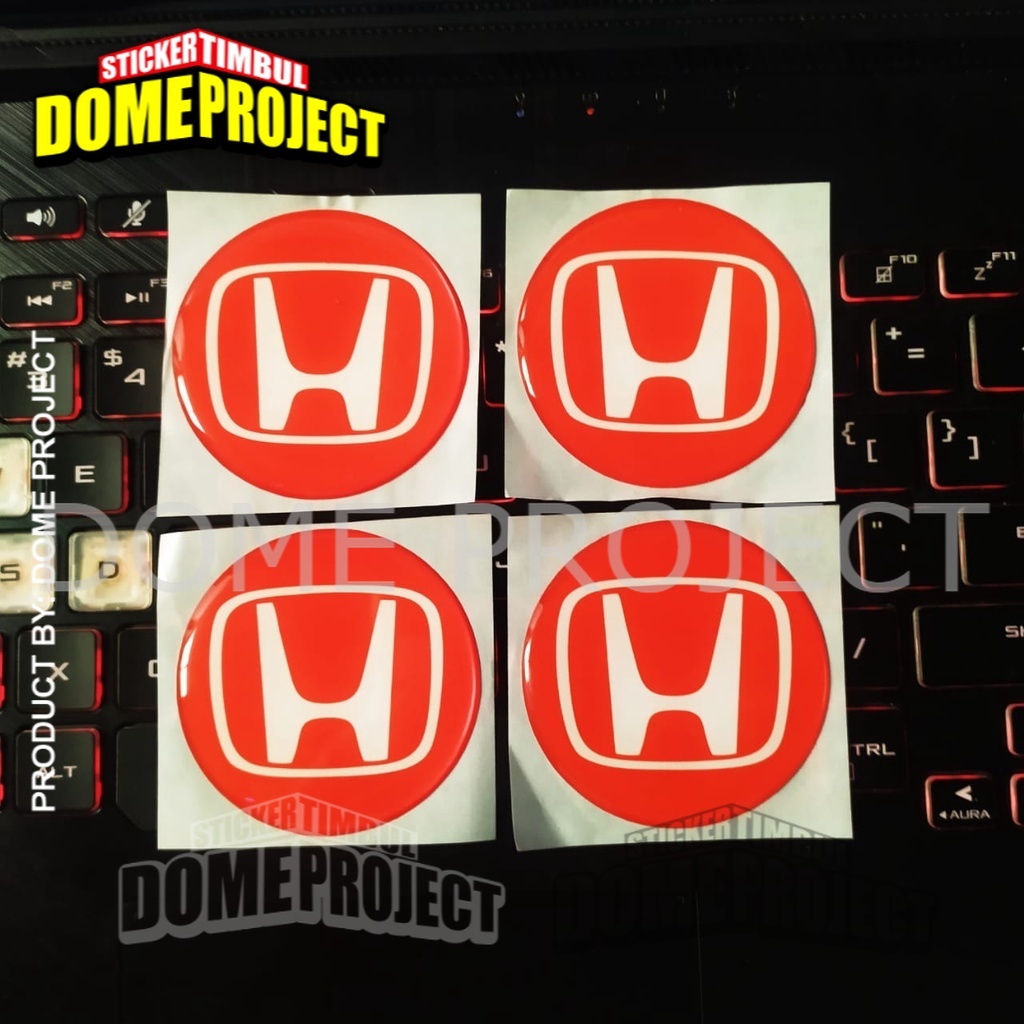 [PROMO BUY 3 GET 1] HONDA MERAH EMBLEM VELG MOBIL STIKER TUTUP DOP MOBIL TIMBUL LENTUR UKURAN 58MM