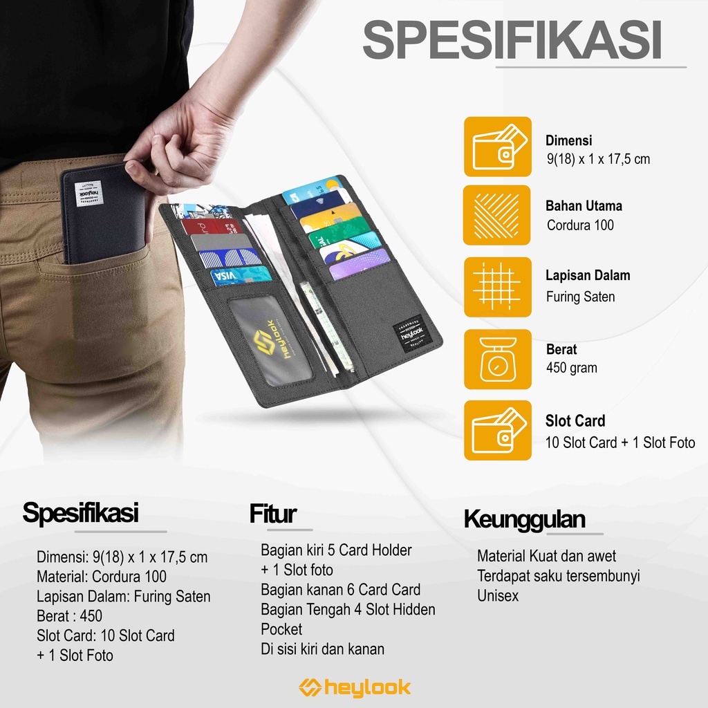 Dompet Pria Dompet Panjang Lipat Cordura Awet Tebal Dompet Pria Panjang Branded Original Long Wallet Premium Free Box Eksklusif