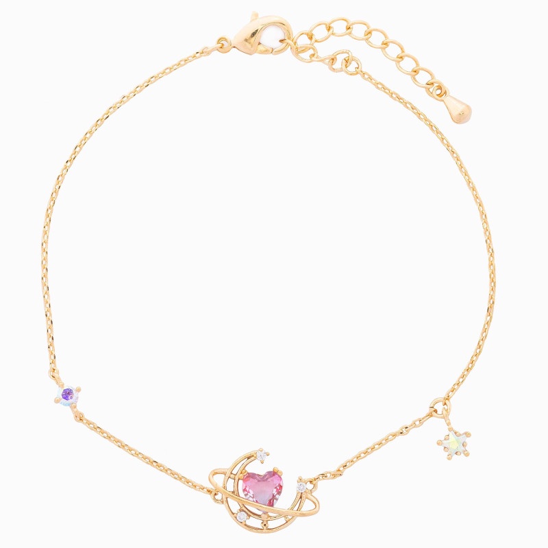 Perhiasan Gelang Rantai Lapis Emas 18K Bentuk Hati Bulan Bahan Zirkon Gaya Korea Untuk Wanita