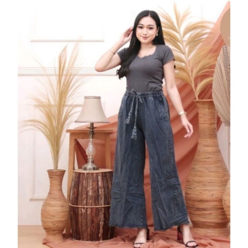 Celana Kulot Jeans Wanita Snowash - Kulot Panjang Wanita Boyfrieand - Kulot Rawis Snow Wash