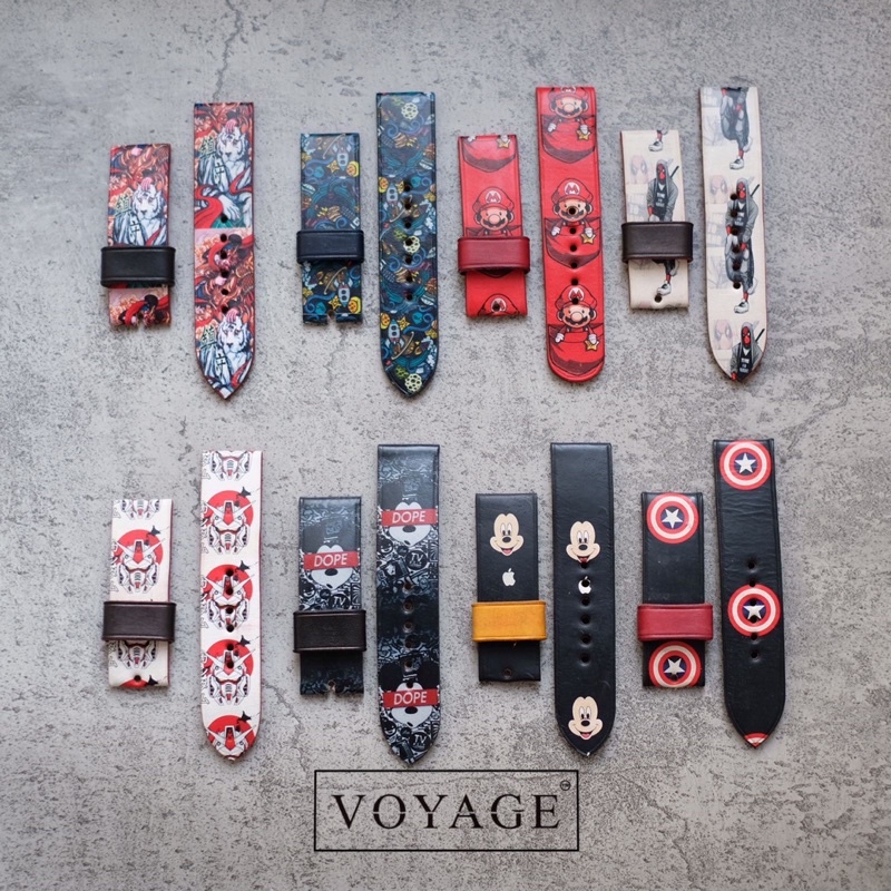 TALI JAM KULIT ASLI VOYAGE original 22mm strap s3 Seiko apple watch 3 4 6 Karakter mario cart captain america print mickey mouse buckle iwo 44mm