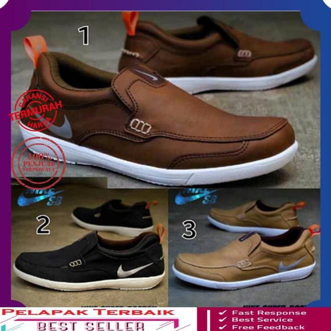 U66O Sepatu Pria Sepatu Slip On Pria Nike Boston Slop Casual Formal Pria - Hitam, 39 Irtr