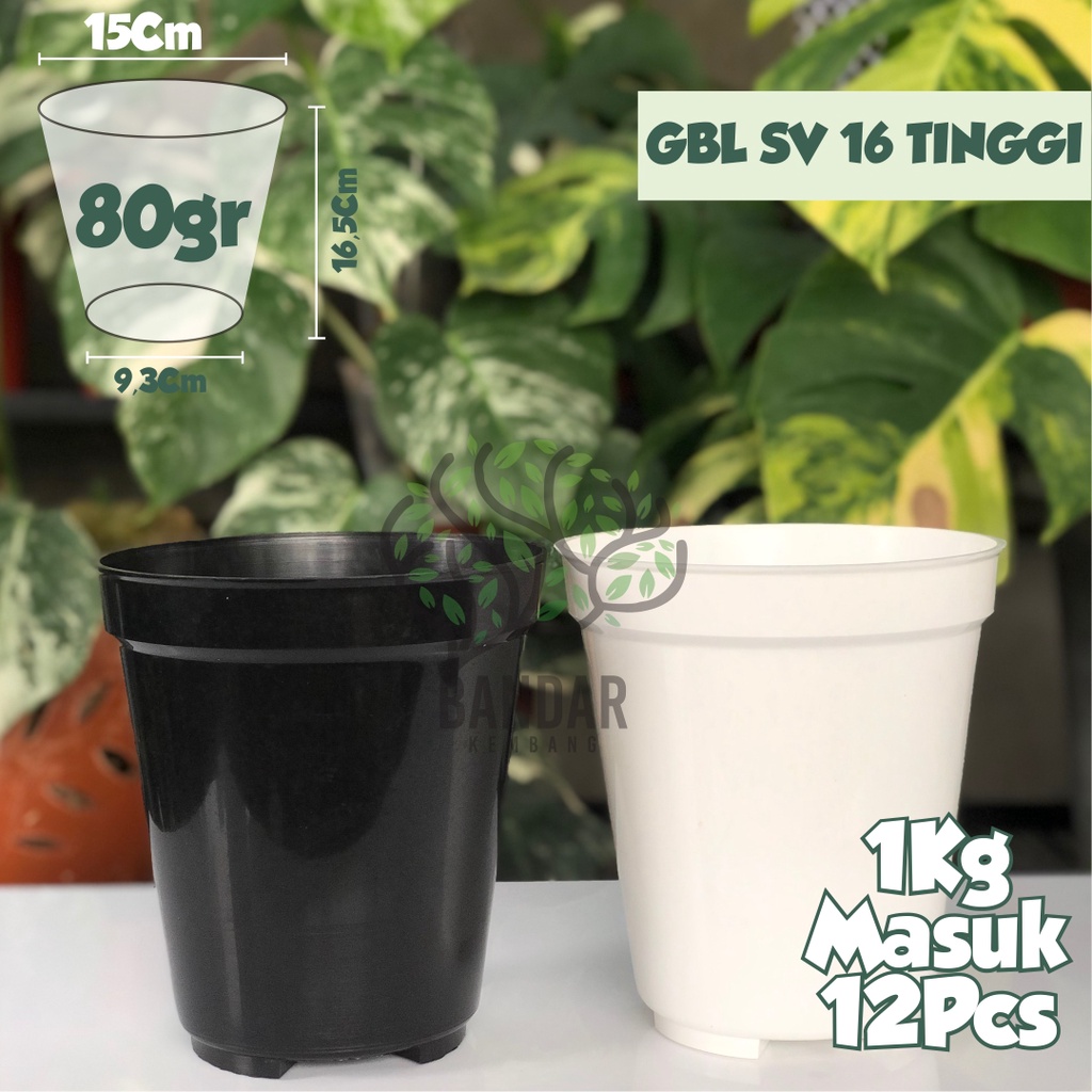 Pot Bunga Hias GBL SV Ukuran 16 Hitam Putih Pot Tinggi Plastik Planter Murah