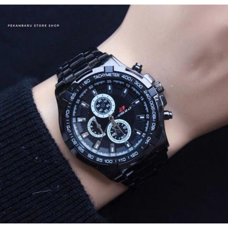 Jam Tangan Pria Sws Rantai Stainlees Steel Hitam Analog Kuarsa Model Kasual Sporty Mewah New Free Batrai Cadangan Tahan Air Jam Tangan Pria Water Resistance Jarum_Jam Tangan Cowok