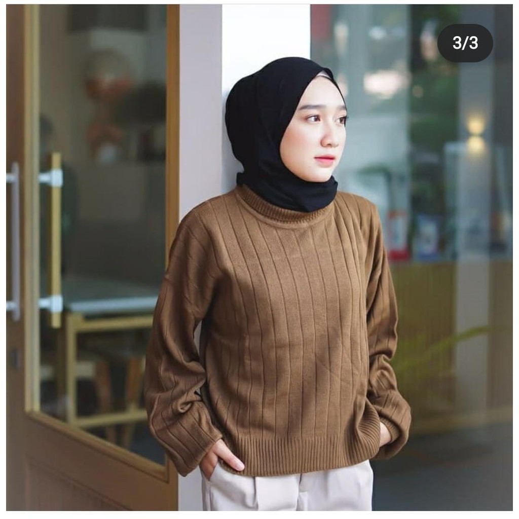 COD Delona Crop Turtle - Sweater Turtleneck Lengan Balon - Atasan Rajut Wanita Premium Terbaru 2021