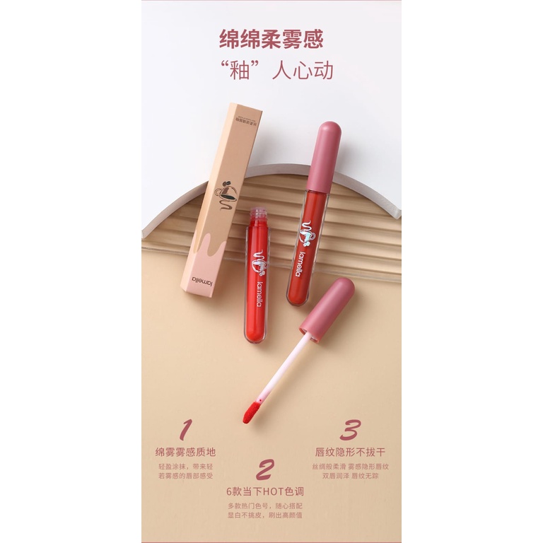 Lameila Lip Glaze Matte Lipstick Anti Air Lipstik Velvet Lip Gloss DJ 1041