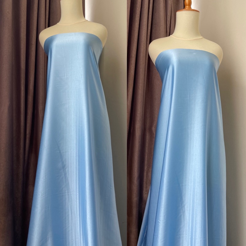 Kain Satin Saten Silk Lux Maxmara Premium Bahan Gamis Jatuh Licin Mewah Warna Biru Laut Baby Blue Ice Sky