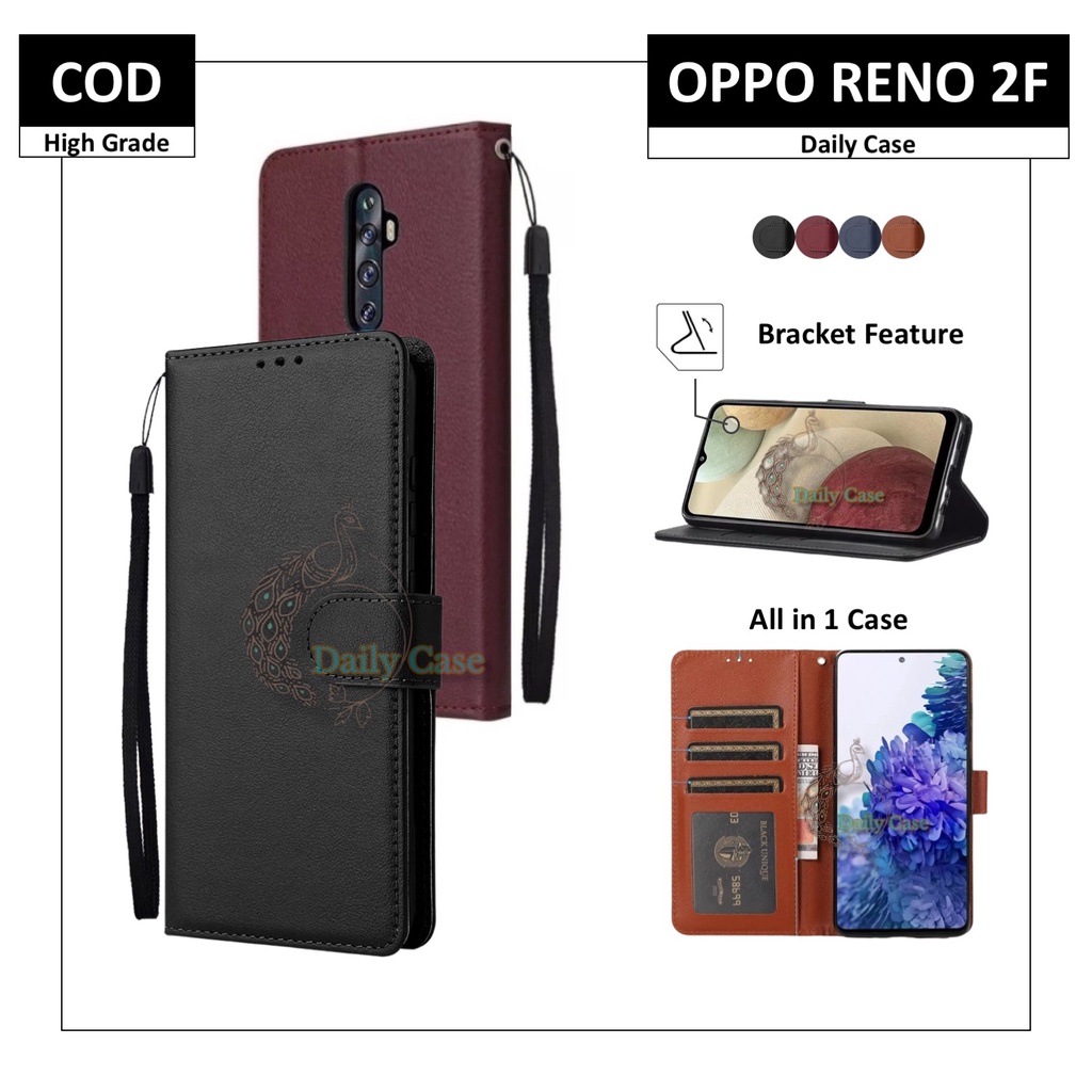 Casing Oppo Reno 2F Flip Cover Wallet Dompet Kulit Premium Case Buka Tutup Kesing Hp