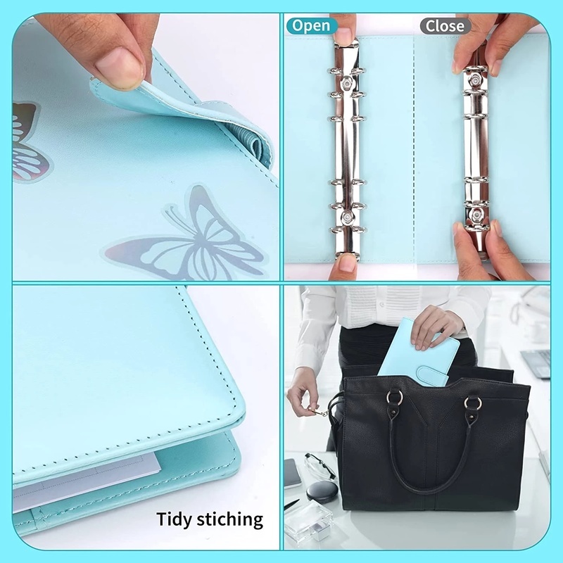 A6 Binder Budget Organizer Cash Envelopes Planner Zipper Pockets Expense Sticker Labels for Money Saving