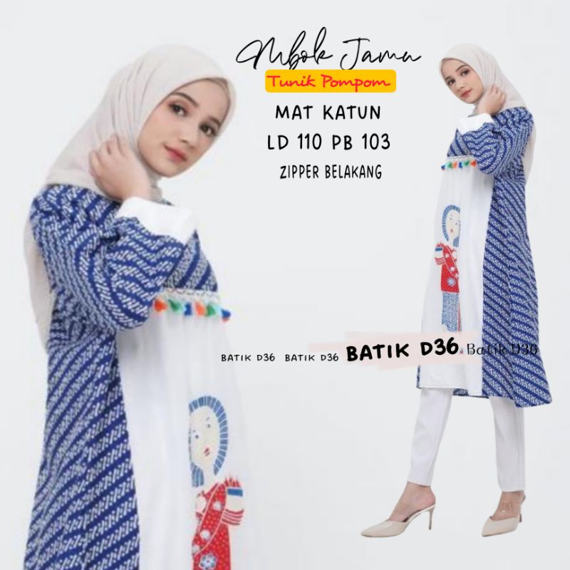 (Semerbak) Tunik dress mbok jamu Atasan Baju Batik modern katun elegan cantik baju kerja wanita kondangan kantor kantoran kasual jumbo kekinian pompom modern Terbaru 2022 semerbak