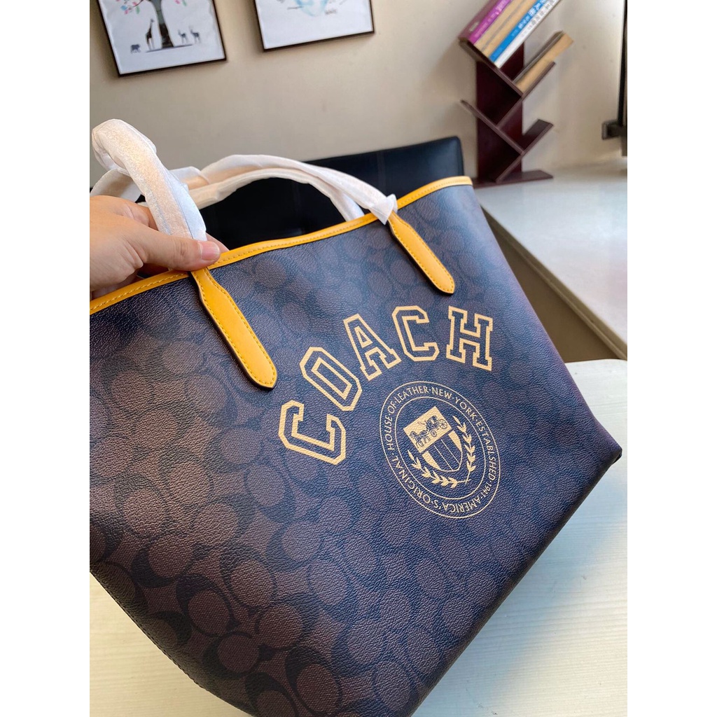 Coach City Tote In Signature Canvas With Varsity Motif CB869